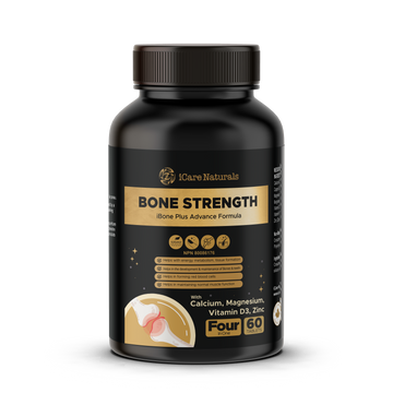 Supplements for BONES - Bone Strength (iBone Plus) Hair, Nails & Skin Support - with Calcium, Magnesium, Zinc, Vitamin D3, K1, Plus. Halal, Gluten-Free, Gelatin-Free - 60 Tablets.