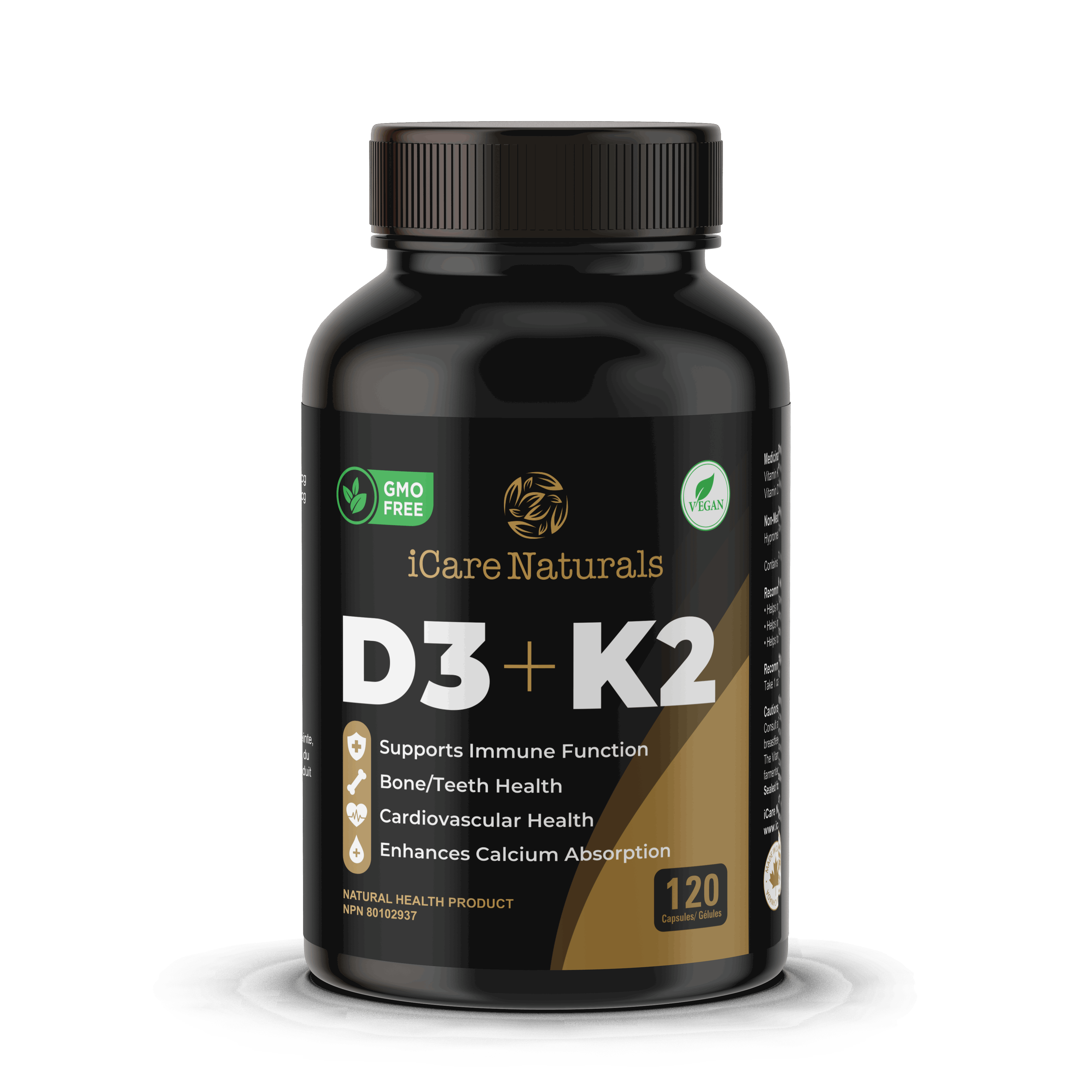 D3+K2 I Canadian-Made High Potency 1000 IU/120MCG - 120 Capsules - Hel