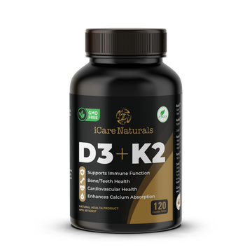 iCare Naturals D3+K2 | Canadian-Made High Potency 1000 IU/120MCG - 120 Capsules - Helps Maintain Bone & Teeth Health - With MK-7 For Best Results - Support Immune System - Vegan