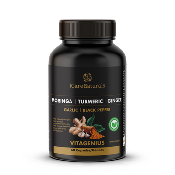 VitaGenius - Super Food & Antioxidant formula with Moringa, Turmeric, Ginger, Garlic & Black Pepper. Used in herbal medicine to assist joint pain relief, maintain cardiovascular health, help reduce elevated blood lipid levels & aid digestion