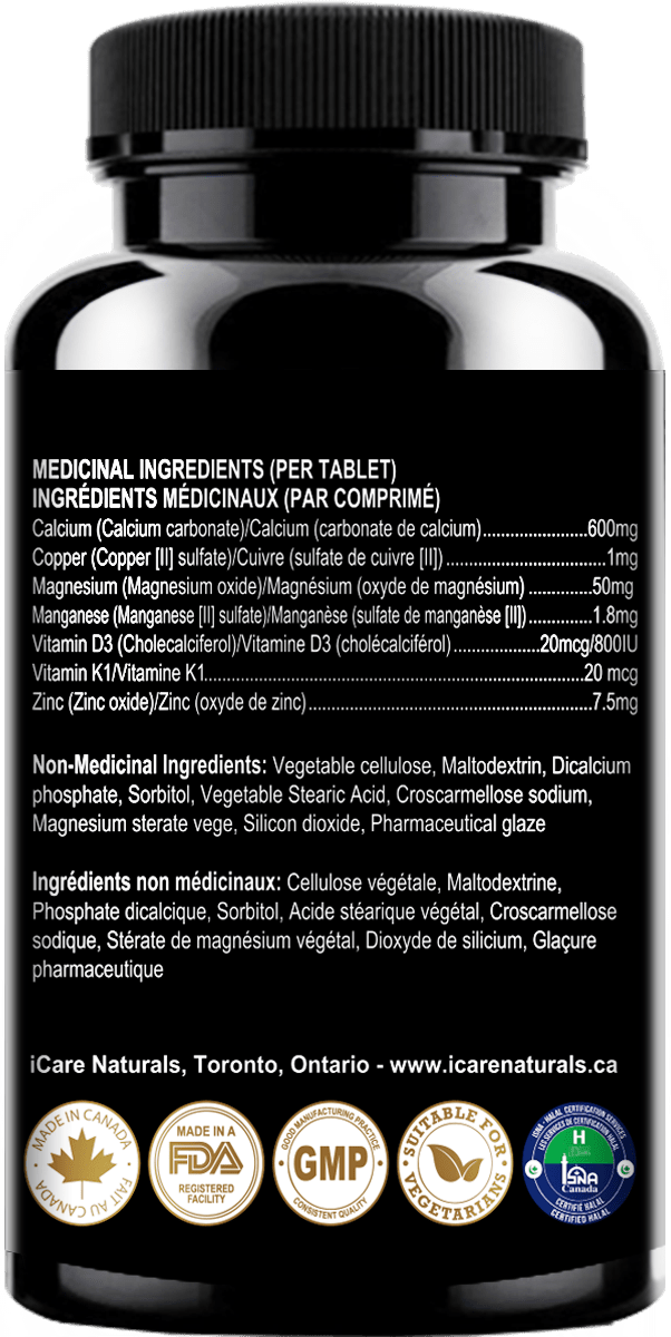 Multivitamins for Bones, Hair, Nails & Skin - Contains Calcium, Magnesium, Vitamin D3, Zinc and Plus - Halal, Gluten-free Multivitamin iCare Naturals