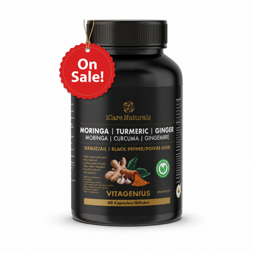 VitaGenius - Super Food & Antioxidant formula with Moringa, Turmeric, Ginger, Garlic & Black Pepper. Used in herbal medicine to assist joint pain relief, maintain cardiovascular health, help reduce elevated blood lipid levels & aid digestion