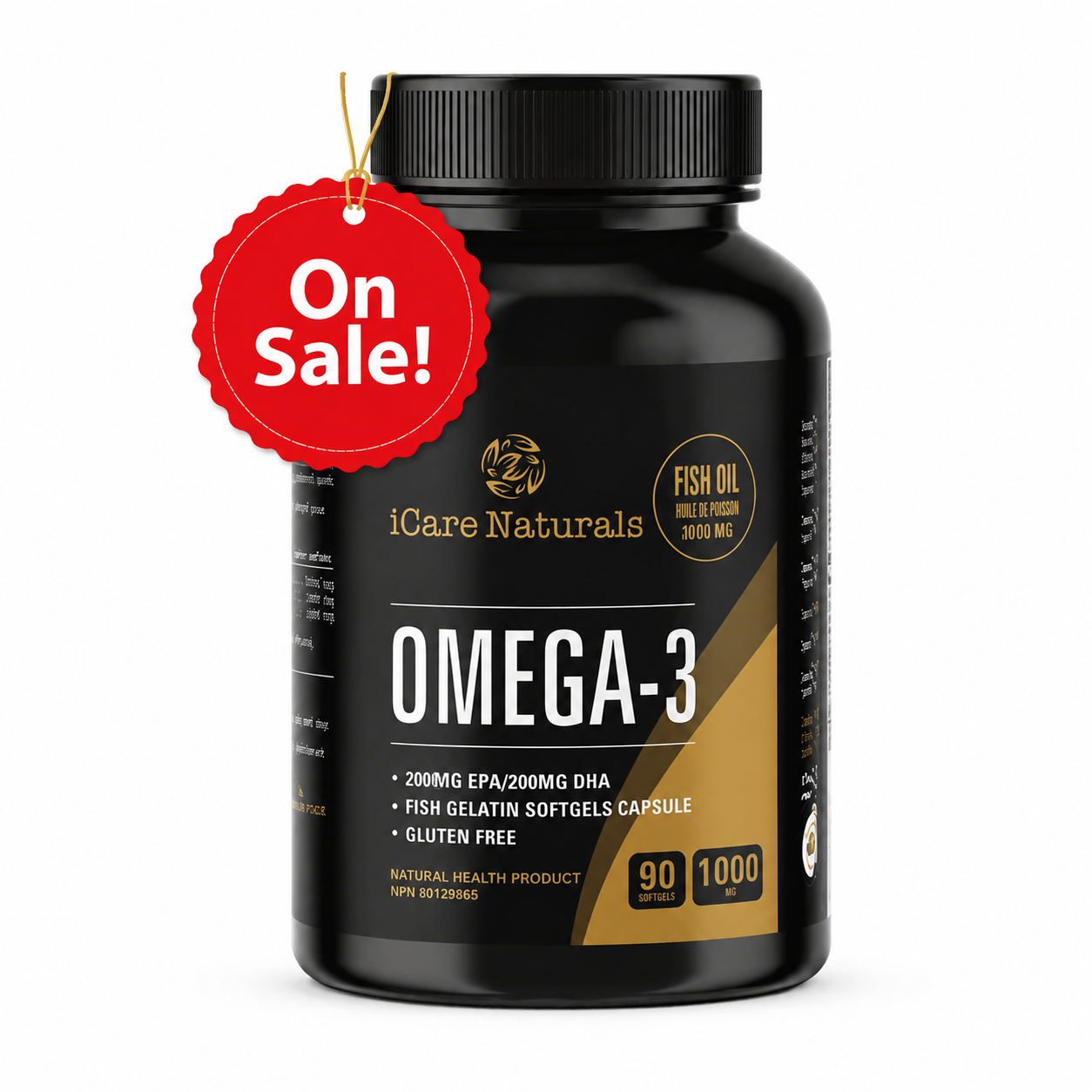Omega 3 Fish Oil Supplements Canada - Halal, Fish Gelatin Softgel Capsule,  Gluten Free, EPA/DHA Supplement - 1000 mg - 90 softgel
