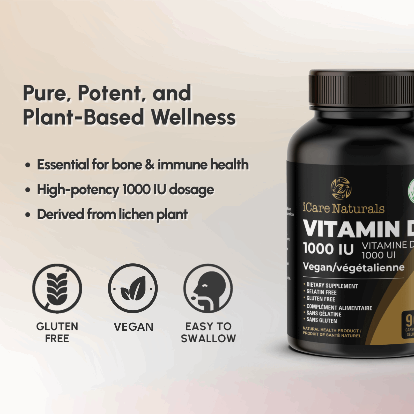Vitamin D3 1000 IU supplement - Gluten Free Formula, Halal