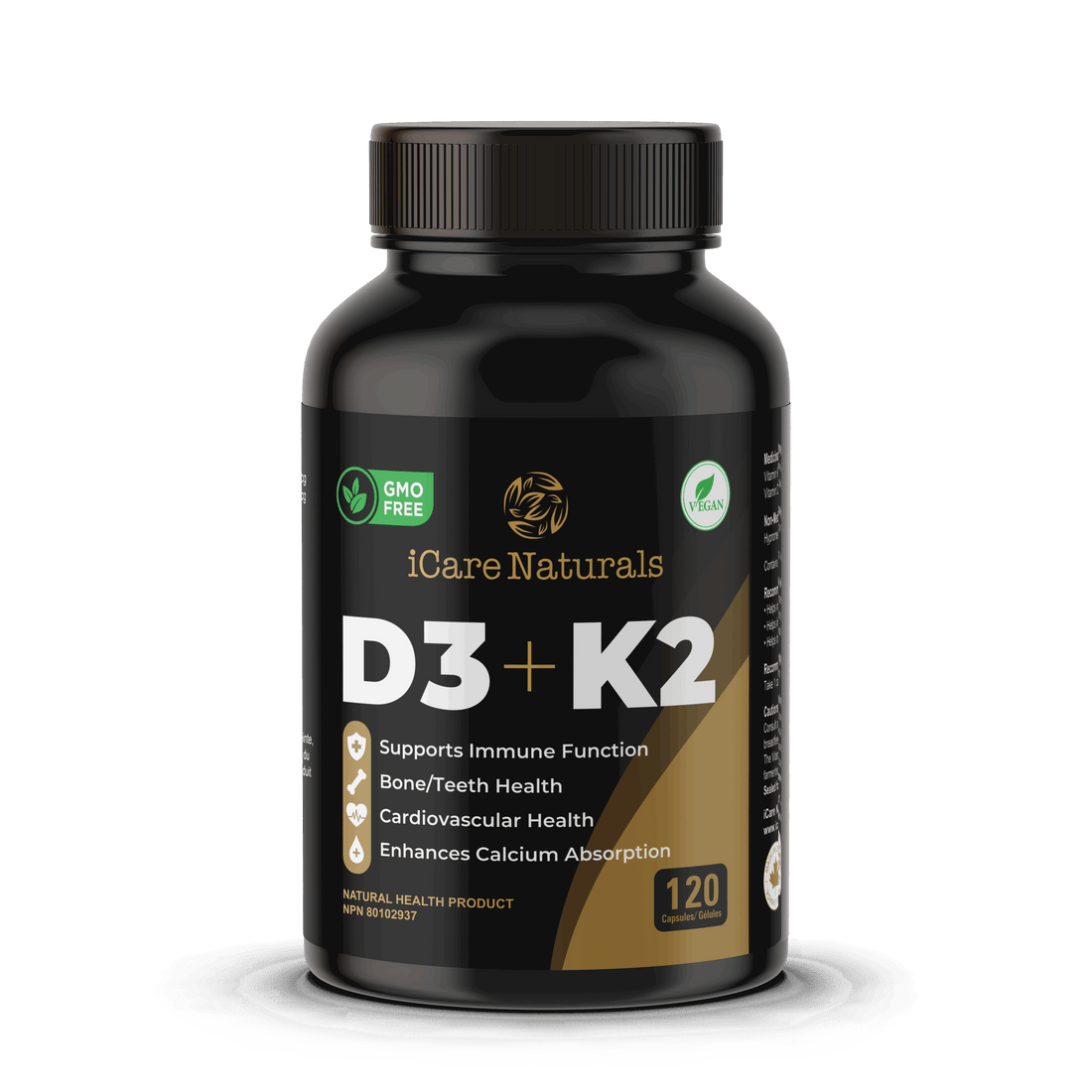 D3+K2 I Canadian-Made High Potency 1000 IU/120MCG - 120 Capsules - Helps Maintain Bone &amp; Teeth Health - With MK-7 For Best Results - Support Immune System - Vegan