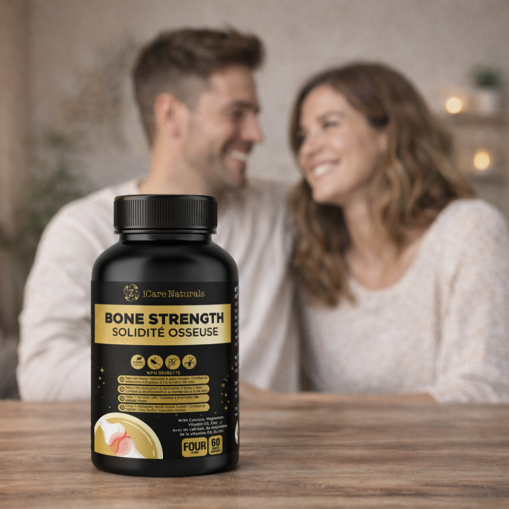 Supplements for BONES - Bone Strength (iBone Plus) Hair, Nails & Skin Support - with Calcium, Magnesium, Zinc, Vitamin D3, K1, Plus. Halal, Gluten-Free, Gelatin-Free - 60 Tablets.
