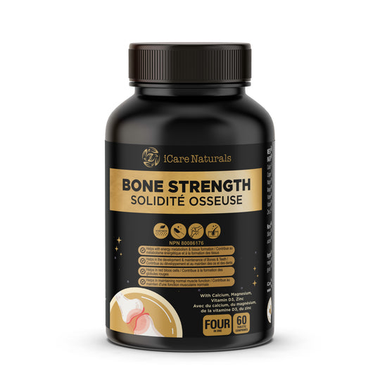 Supplements for BONES - Bone Strength (iBone Plus) Hair, Nails & Skin Support - with Calcium, Magnesium, Zinc, Vitamin D3, K1, Plus. Halal, Gluten-Free, Gelatin-Free - 60 Tablets.