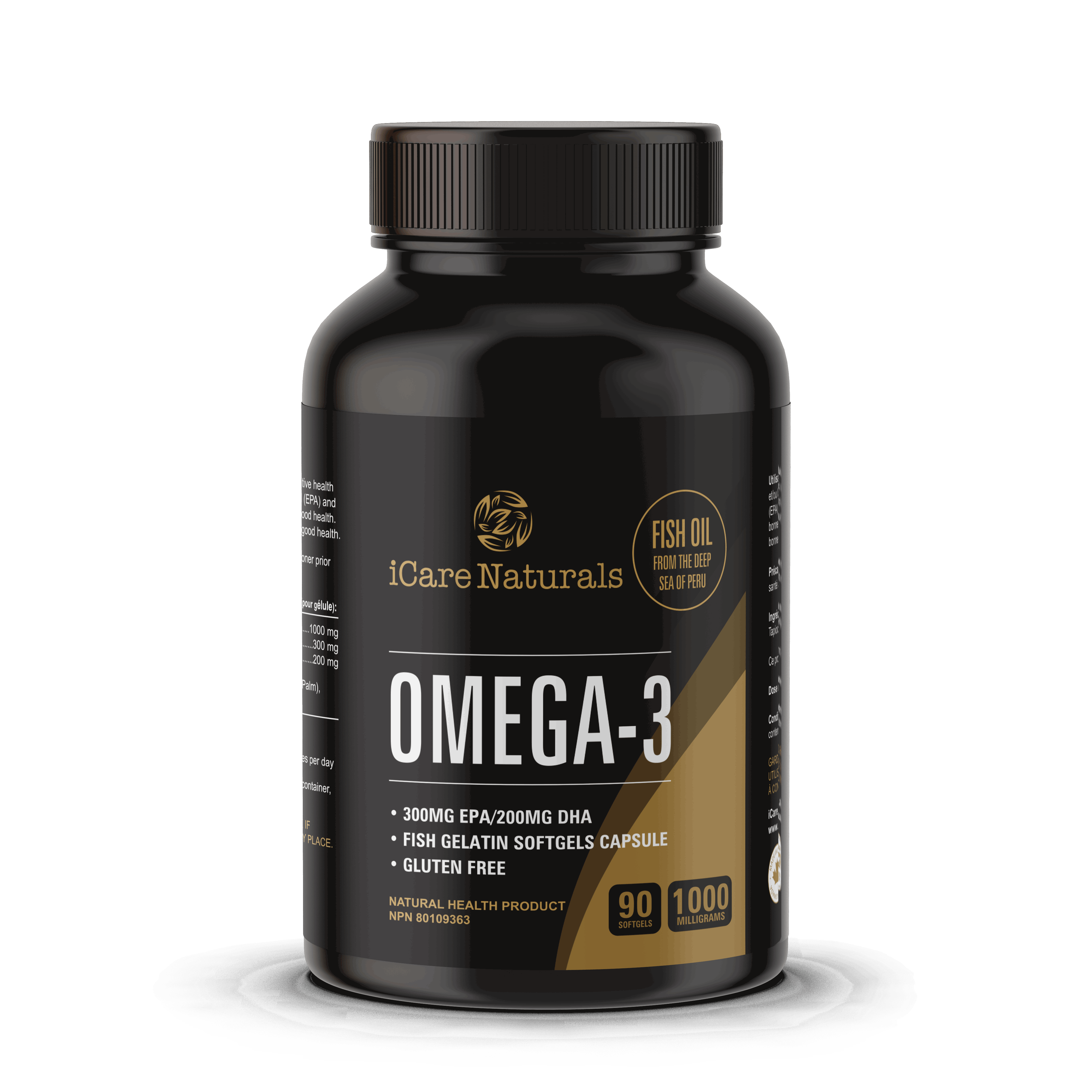 Omega 3 Fish Oil Supplements Canada - Halal, Fish Gelatin Softgel Capsule,  Gluten Free, EPA/DHA Supplement - 1000 mg - 90 softgel