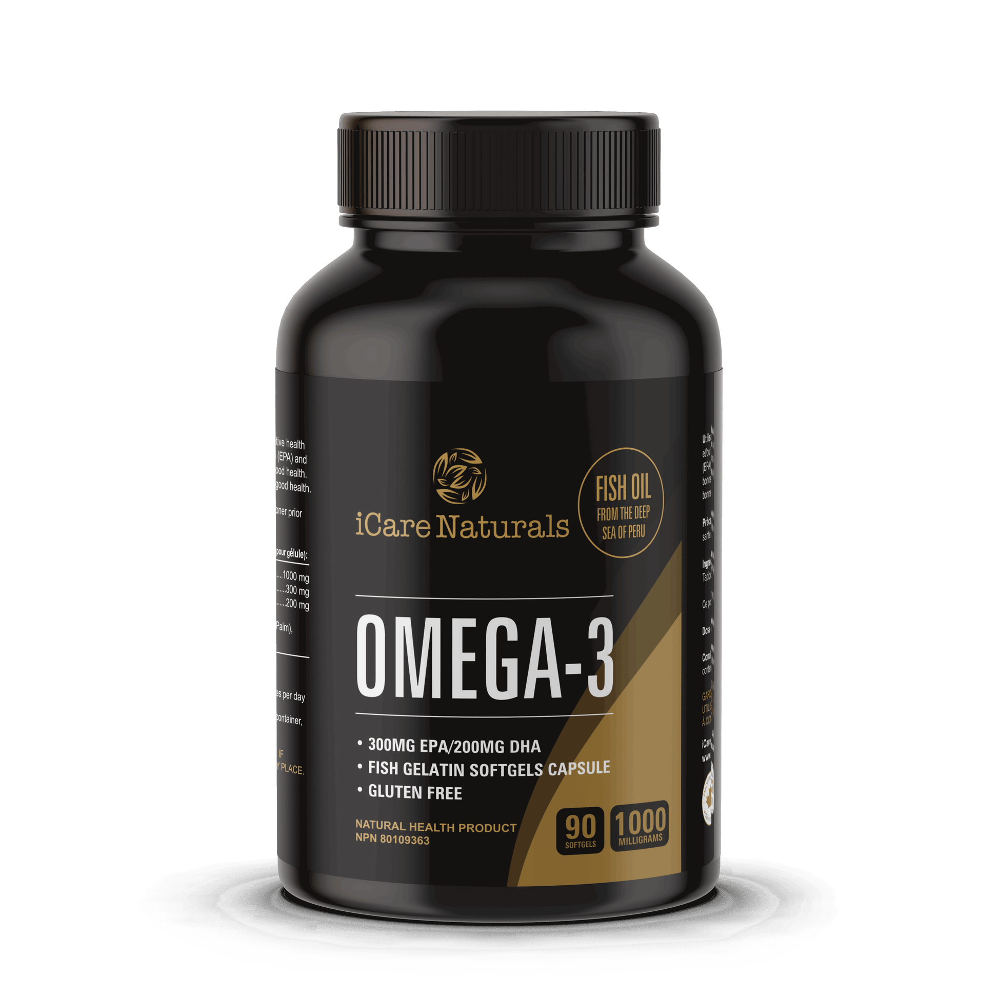 Omega 3 Fish Oil Supplements Canada - Halal, Fish Gelatin Softgel Capsule,  Gluten Free, EPA/DHA Supplement - 1000 mg - 90 softgel