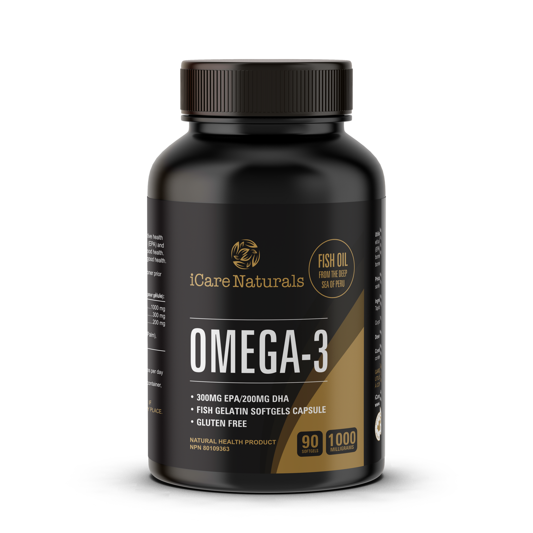 Omega 3 Fish Oil Supplements Canada - Halal, Fish Gelatin Softgel Capsule,  Gluten Free, EPA/DHA Supplement - 1000 mg - 90 softgel