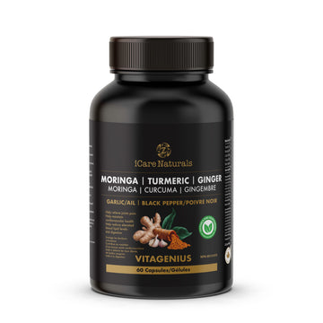 VitaGenius - Super Food & Antioxidant formula with Moringa, Turmeric, Ginger, Garlic & Black Pepper. Used in herbal medicine to assist joint pain relief, maintain cardiovascular health, help reduce elevated blood lipid levels & aid digestion
