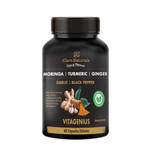 Load image into Gallery viewer, VitaGenius - Super Food &amp; Antioxidant formula with Moringa, Turmeric, Ginger, Garlic &amp; Black Pepper. Used in herbal medicine to assist joint pain relief, maintain cardiovascular health, help reduce elevated blood lipid levels &amp; aid digestion
