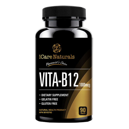 Vitamin B12 Supplement - 1000 mcg for Vegetarians, Gluten-Free, Halal - iCare Naturals