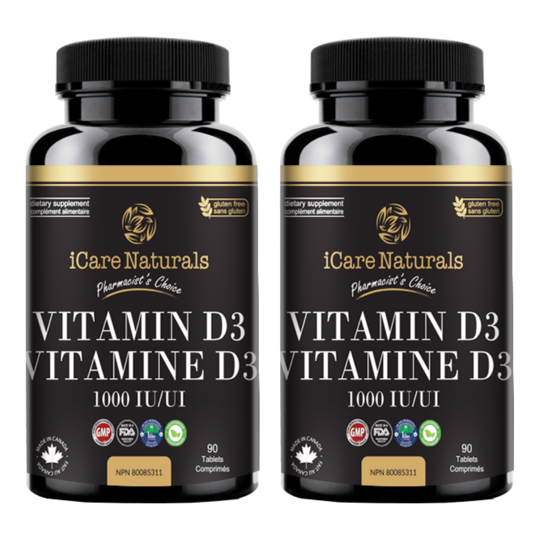 Vitamin D3 1000 IU supplement - Gluten Free Formula, Halal - iCare Naturals